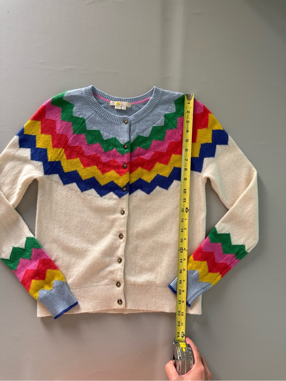 Boden Rothesay Fair Isle Rainbow Zigzag Stripes Cardigan Sweater Women’s Small - Picture 2 of 12